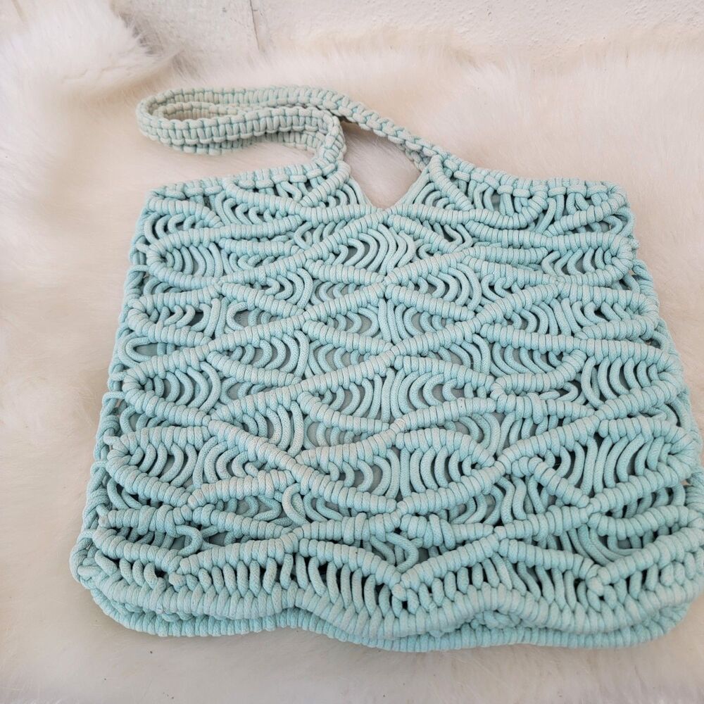 C &C California Macrame Crochet Tote Bag Purse Green Boho Hippie Woven